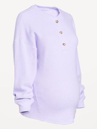Maternity Oversized Cozy Waffle Henley Top | Old Navy (US)