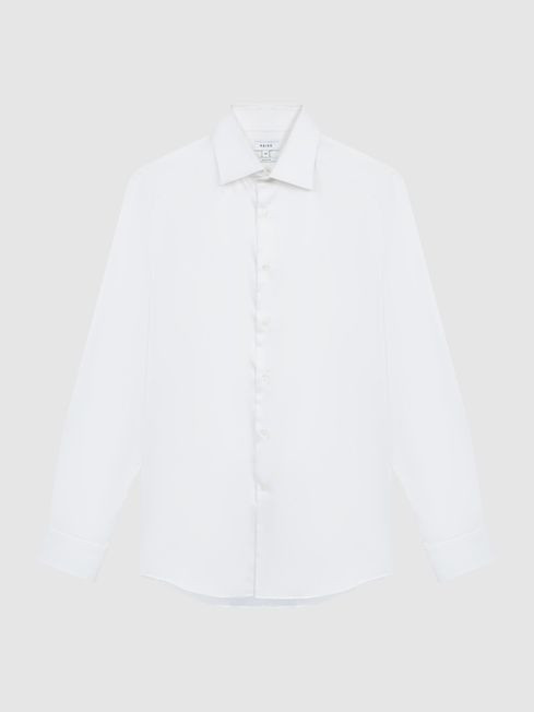 Reiss White Frontier Cotton Satin Stretch Slim Fit Shirt | Reiss UK