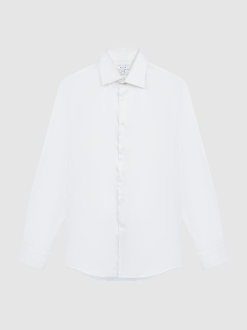 Reiss White Frontier Cotton Satin Stretch Slim Fit Shirt | Reiss UK