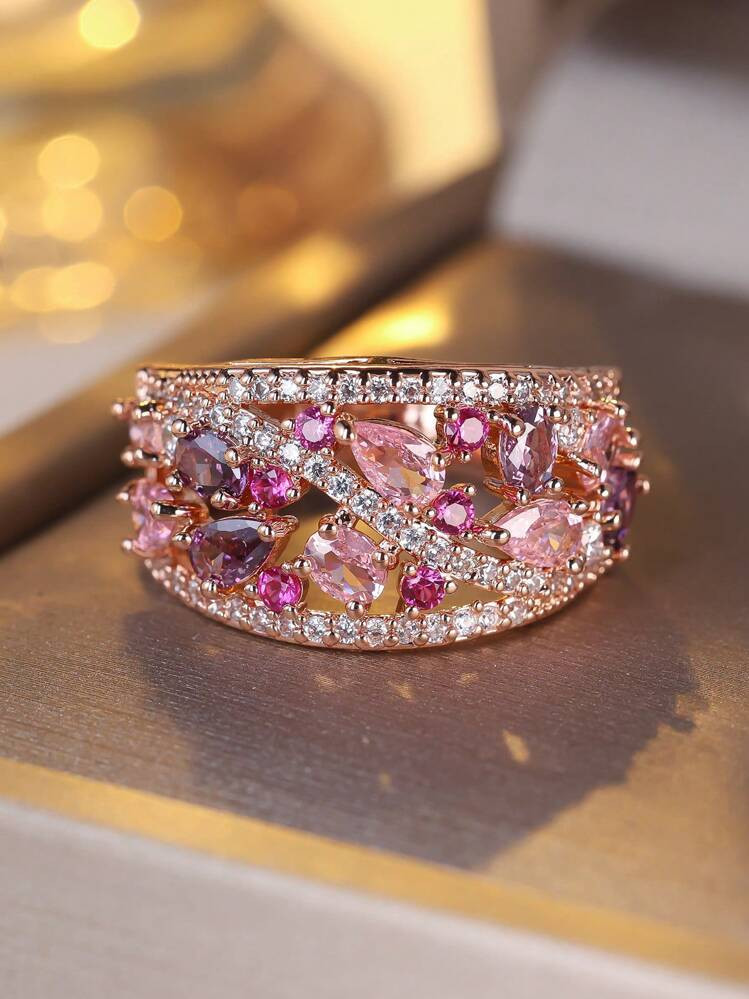 Vanel 1 Pc Elegant Sparkling Cubic Zirconia Promise Ring-Multiple Sizes-Perfect For Engagements, Weddings And Evening Parties-Classic Design For Her | SHEIN