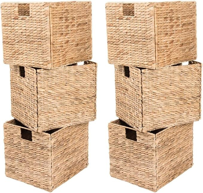 Yankee Trader 6 Decorative Hand-Woven Small Water Hyacinth Wicker Storage Basket, 13x11x11 Perfec... | Amazon (US)