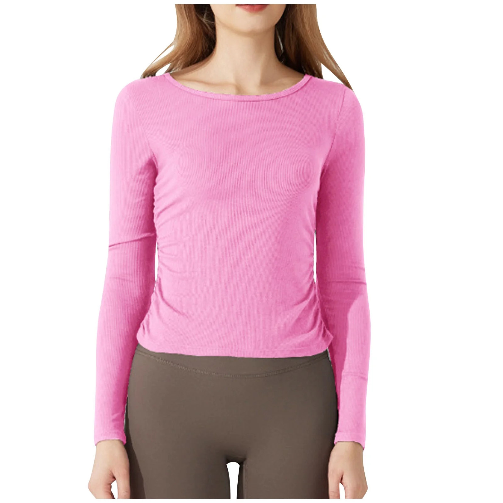 Scyoekwg Yoga Tops for Women Crew Neck Slim Yoga Sports Fitness Top Loose Lightweight Solid Color... | Walmart (US)