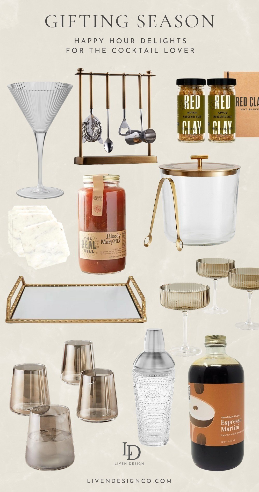 Gift guide for the cocktail lover. Martini glasses. Gift for her. Gift for him. Home bar. Bloody Mary. Cocktail mix. Ice bucket. Entertaining. Bar tools. Gift ideas. Coasters 

 #LTKGiftGuide #LTKHoliday #LTKFindsUnder50