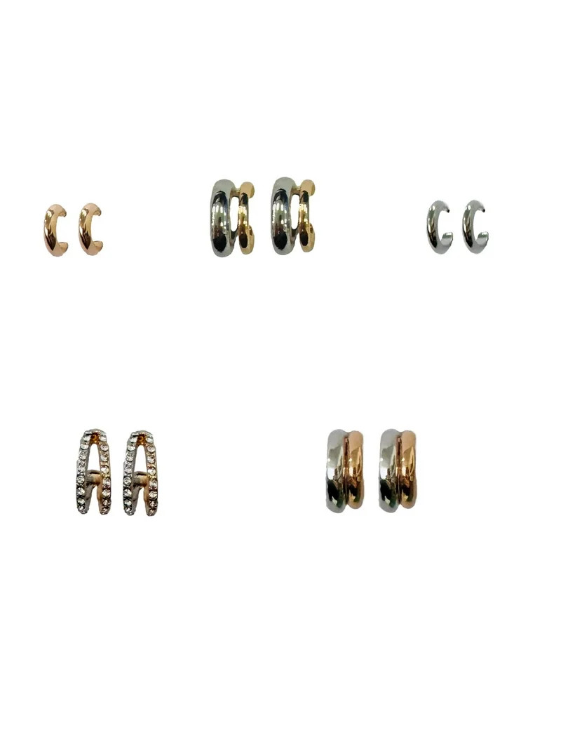 No Boundaries Two Tone Hoops Rhodium Silver and Gold Ear Candy Earrings for Female Adults and Tee... | Walmart (US)