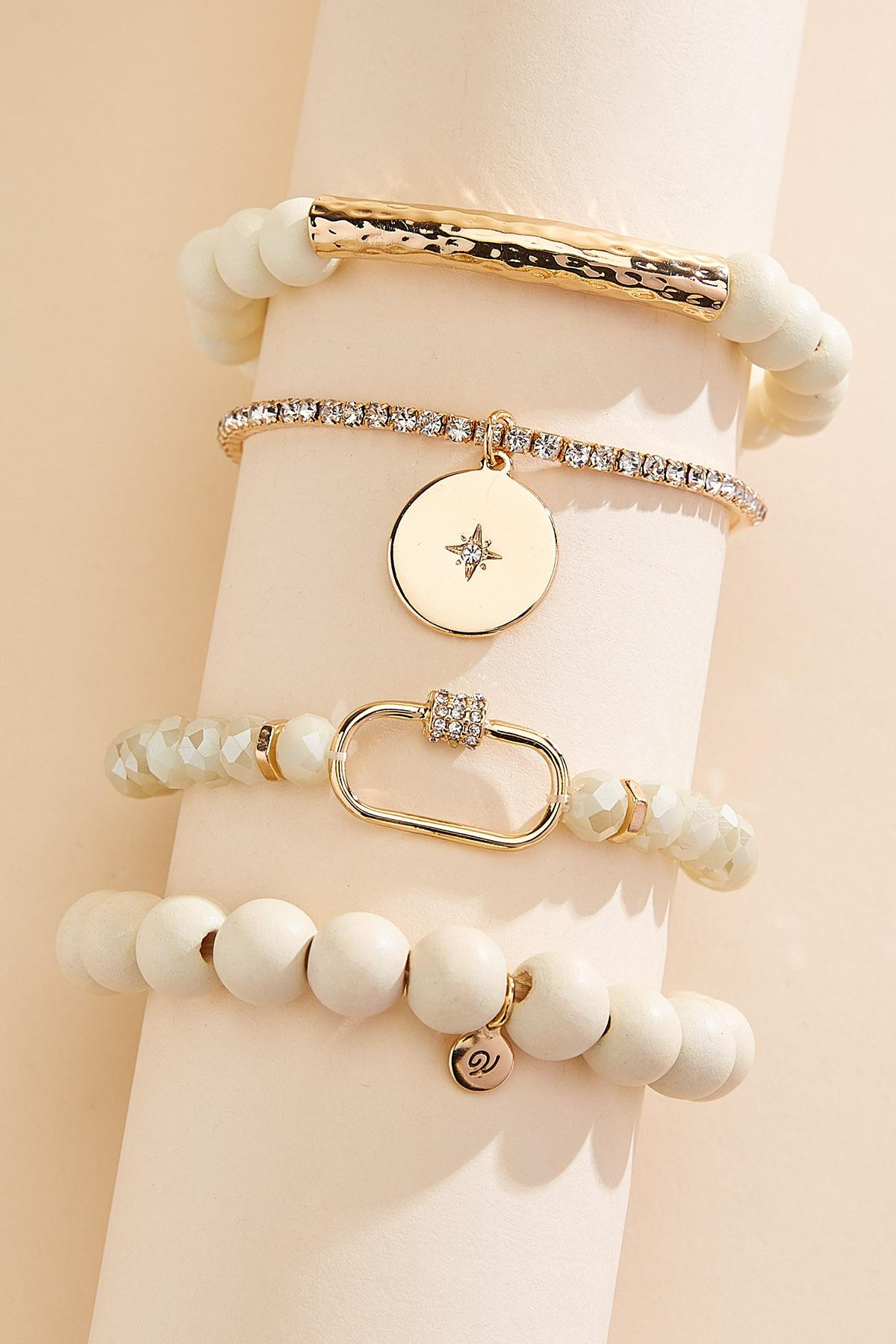 beige beaded bracelet set | Versona