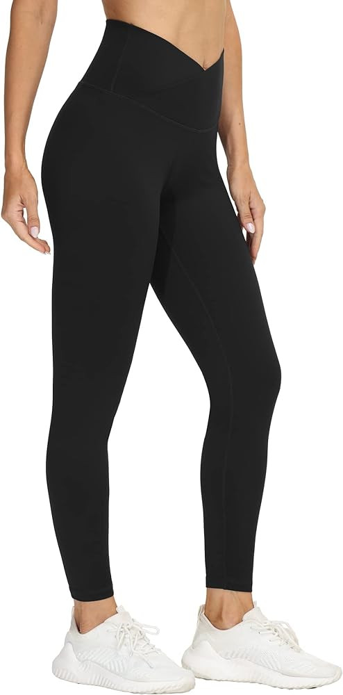 THE GYM PEOPLE Womens' V Cross Waist Yoga Leggings with High Waisted Tummy Control | Amazon (US)