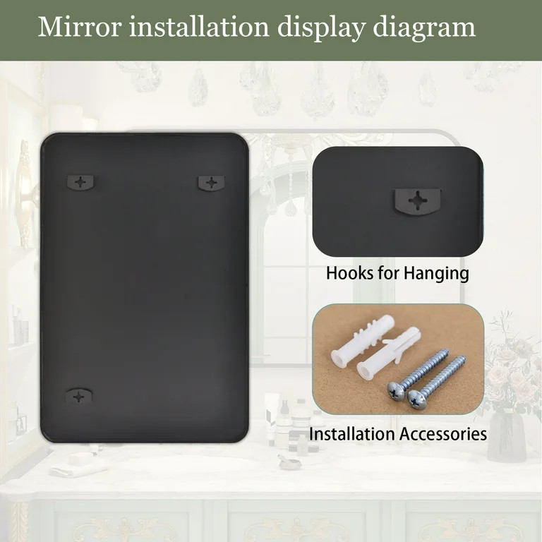 BEAUTYPEAK 24"x36" Wall Mirror Rounded Corners Hanging Vanity Mirror Black | Walmart (US)