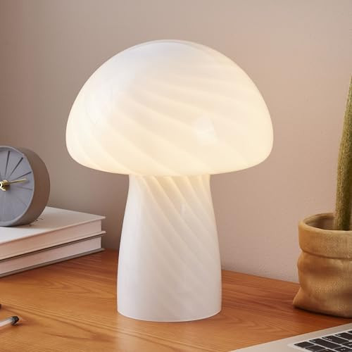 Brightech Mushroom Table Lamp 12.75" - Elegant Modern Glass Lamp for Bedside Tables, Nightstands, Desks, Bookshelves - Cozy Ambient Night Light with Warm White Lamp Living Rooms, Bedrooms - White | Amazon (US)