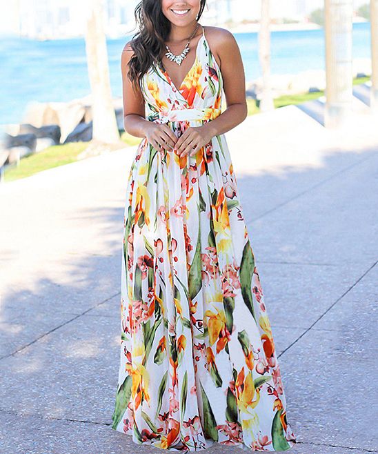 NXH Women's Maxi Dresses White - White Floral Sleeveless Maxi Dress - Women | Zulily