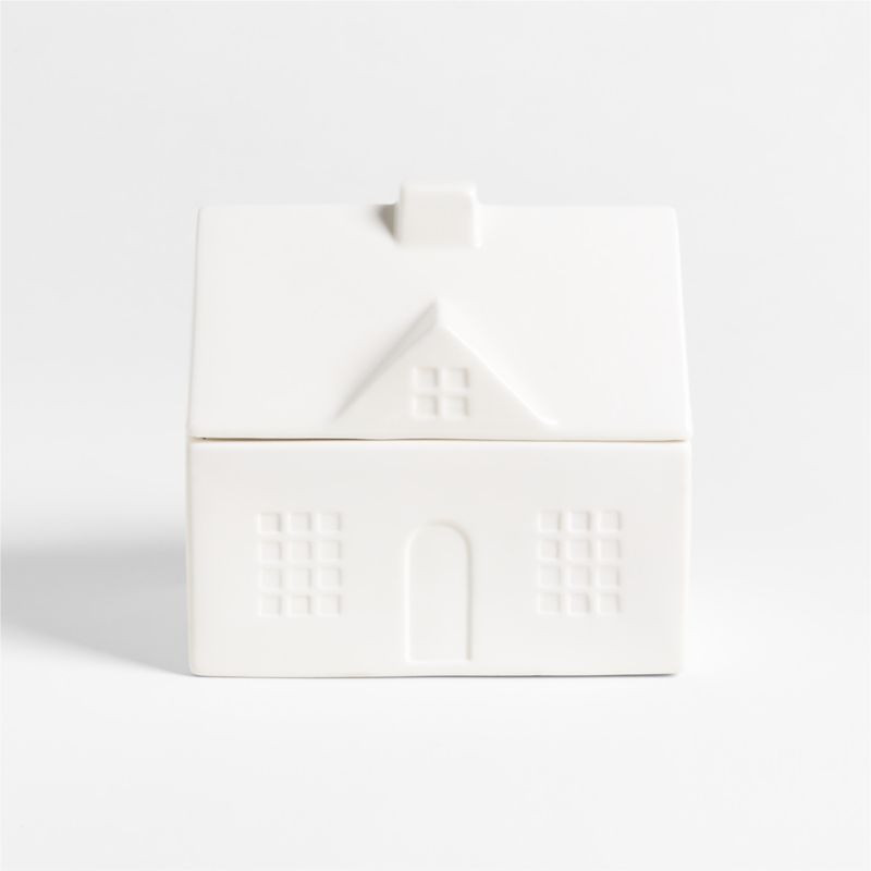 White Ceramic House 2-Wick Holiday Scented Candle - Balsam and Peppermint + Reviews | Crate & Bar... | Crate & Barrel