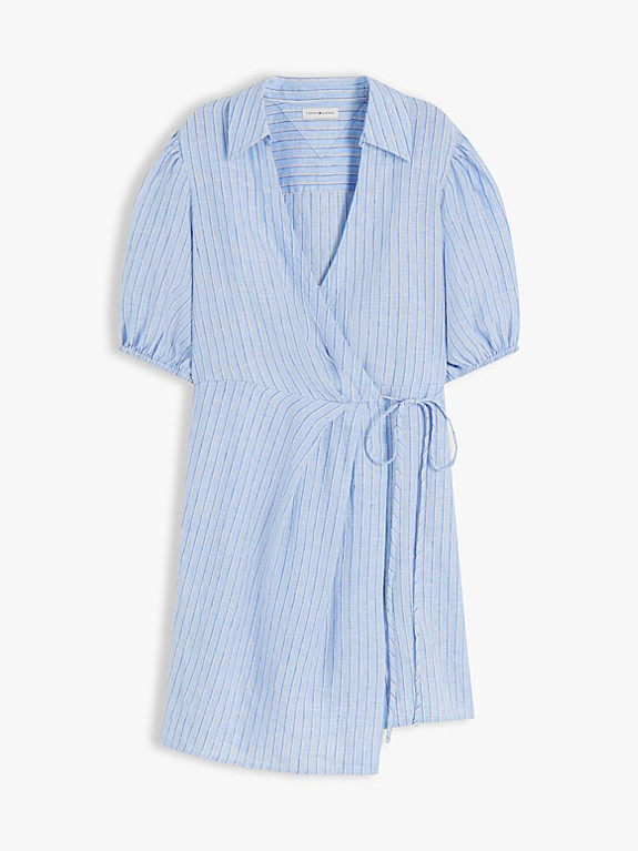 Pure Linen Relaxed Mini Wrap Dress | Blue | Tommy Hilfiger | Tommy Hilfiger UK