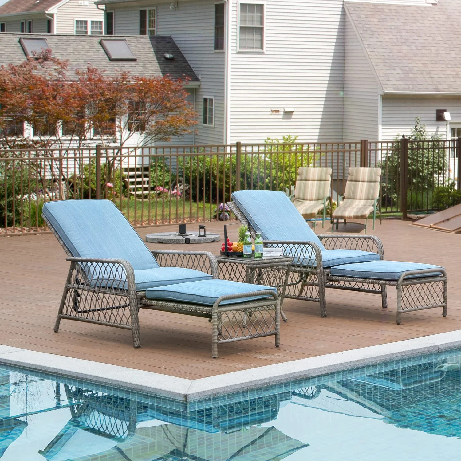 ESSENTIAL LOUNGER Outdoor Set of 2 Chairs Lounge Chair Adjustable 5 Position with Cushions Retrac... | Walmart (US)