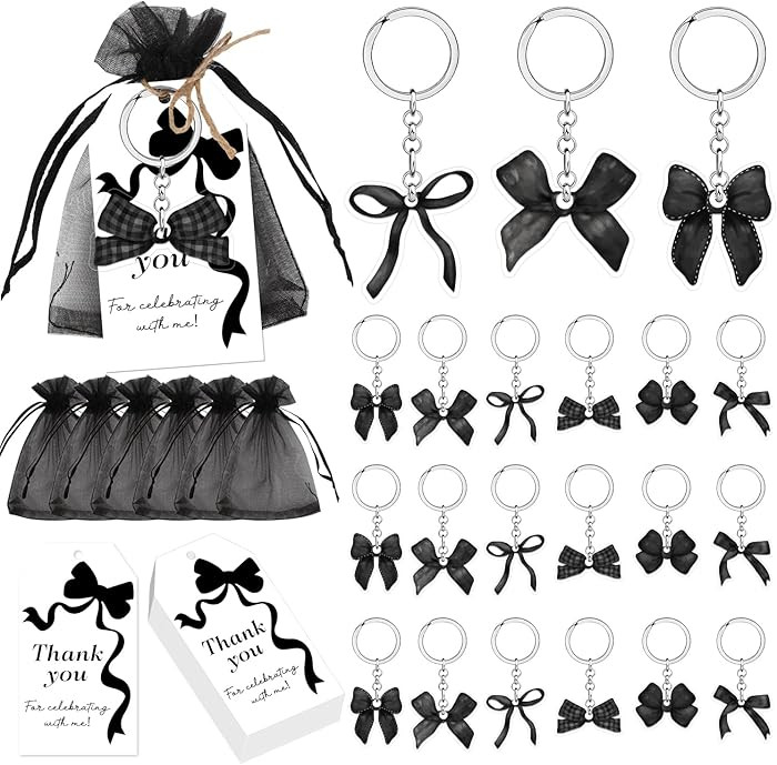 72Pcs Black Bow Party Favors Black Bow Key Chains Thank You Tags Bow Theme Keychains Gift Organza... | Amazon (US)