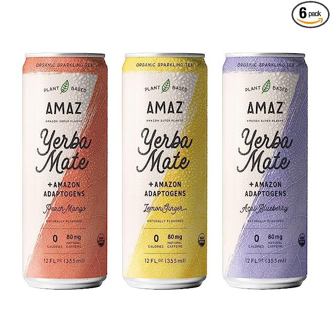 AMAZ Organic Sparkling Yerba Mate Tea with Adaptogens for Natural Energy, Focus, & Immunity | Pla... | Amazon (US)