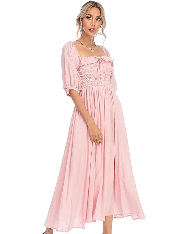 R.Vivimos Women Summer Half Sleeve Cotton Ruffled Vintage Elegant Backless A Line Flowy Long Dres... | Amazon (US)