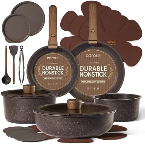 CAROTE 21PCS Pots and Pans Set Non Stick with Detachable Handle, Nonstick Cookware Sets, Cooking ... | Amazon (US)