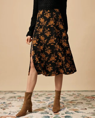 The Floral Slit High Waisted A-line Skirt | rihoas.com