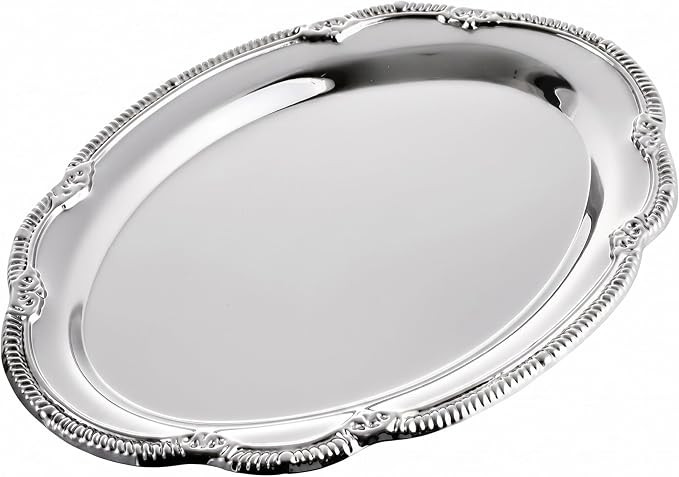 Silver Serving Tray, Stainless Steel Decorative Tray French Style Mirror Finish Oval for Jewelry ... | Amazon (US)