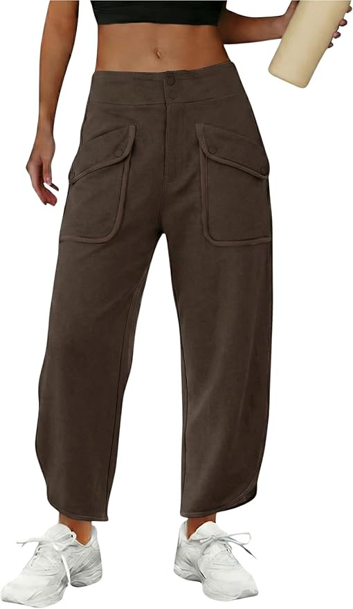 Athlisan Womens Barrel Pants Baggy Wide Leg Sweatpants Cropped Casual Lounge Trousers with Pocket... | Amazon (US)