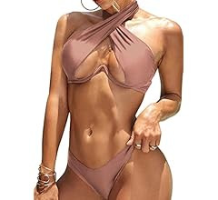 Lilosy Sexy Cute Underwire Cutout Halter Bikini Swimsuit Set Women Criss Cross Bathing Suit 2 Piece | Amazon (US)