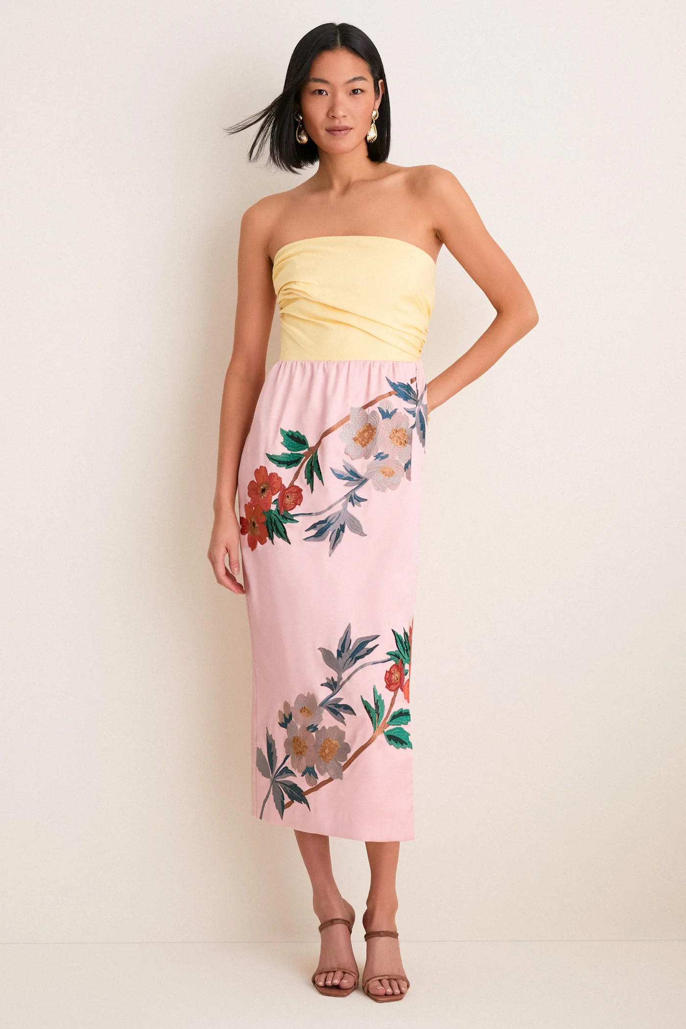 Powder Pink Embroidered Satin Strapless Sonia Dress | Tuckernuck (US)