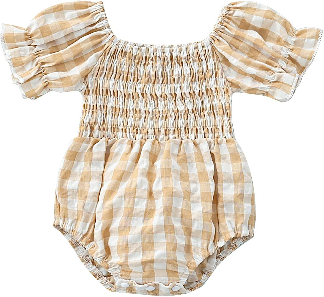 Baby Girl Smocked Bubble Romper Newborn Onesie Ruffle Jumpsuit Summer Clothes Boho Outfit Vintage... | Amazon (US)