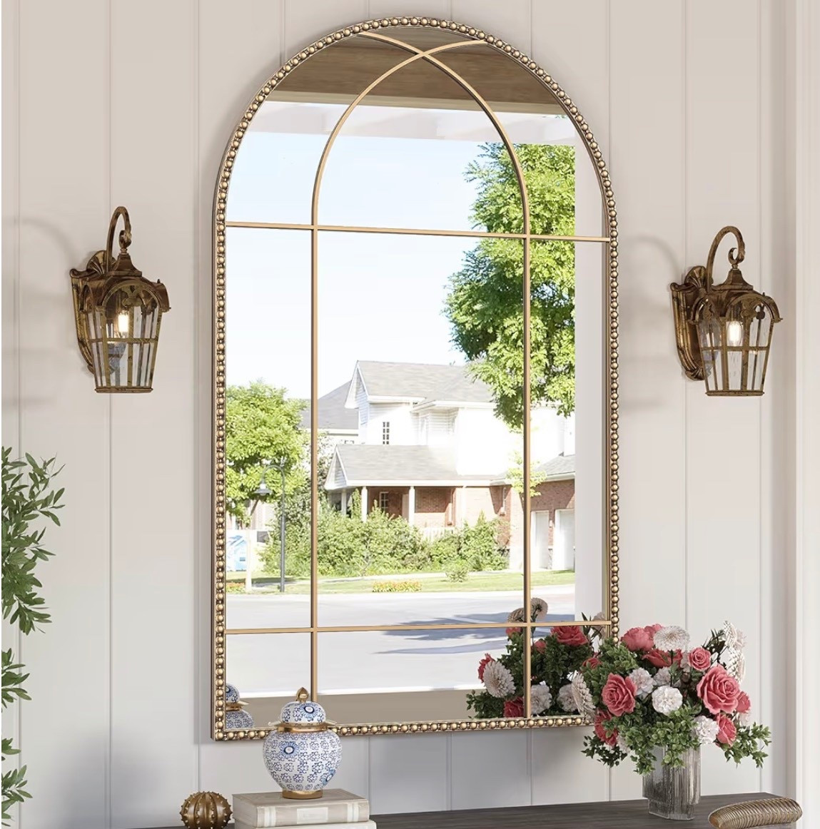 Arched Gold Antique Mirror, 24" x 40" Arch Window Mirrors with Beaded Metal Frame, Vintage Gold Arch Mirror, Decorative Wall Mirror for Living Room, Courtyard, Bedroom, Entryway

#LTKGiftGuide #LTKHoliday #LTKHome