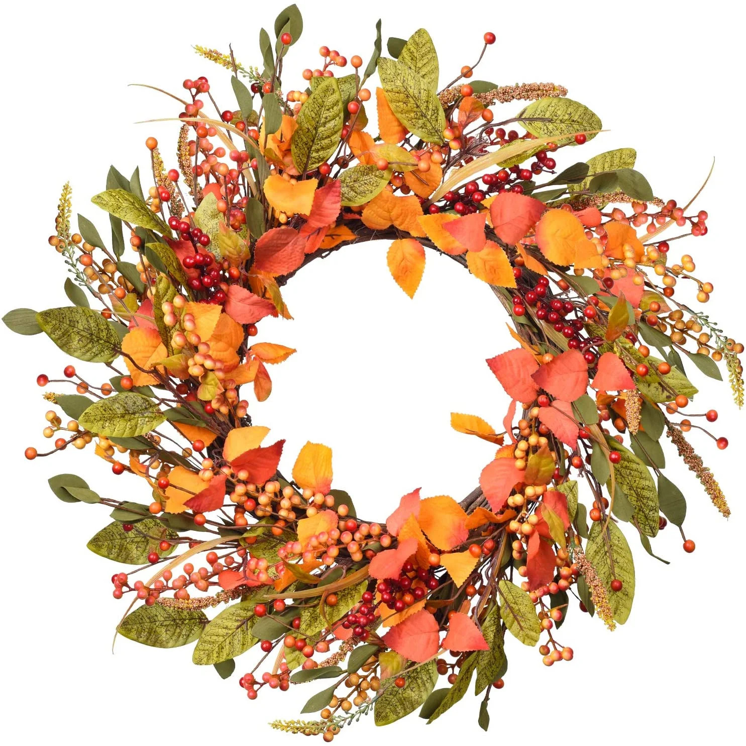 Coolmade Fall Wreath Red Berry Wreath,18 inch Artificial Autumn Maple Leaf Harvest Thanksgiving D... | Walmart (US)