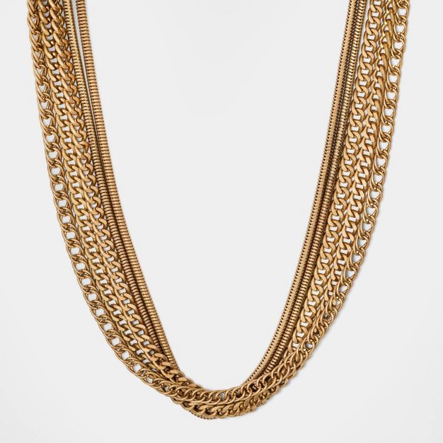 Thick Chained Multi-Strand Statement Necklace - Universal Thread™ Worn Gold | Target