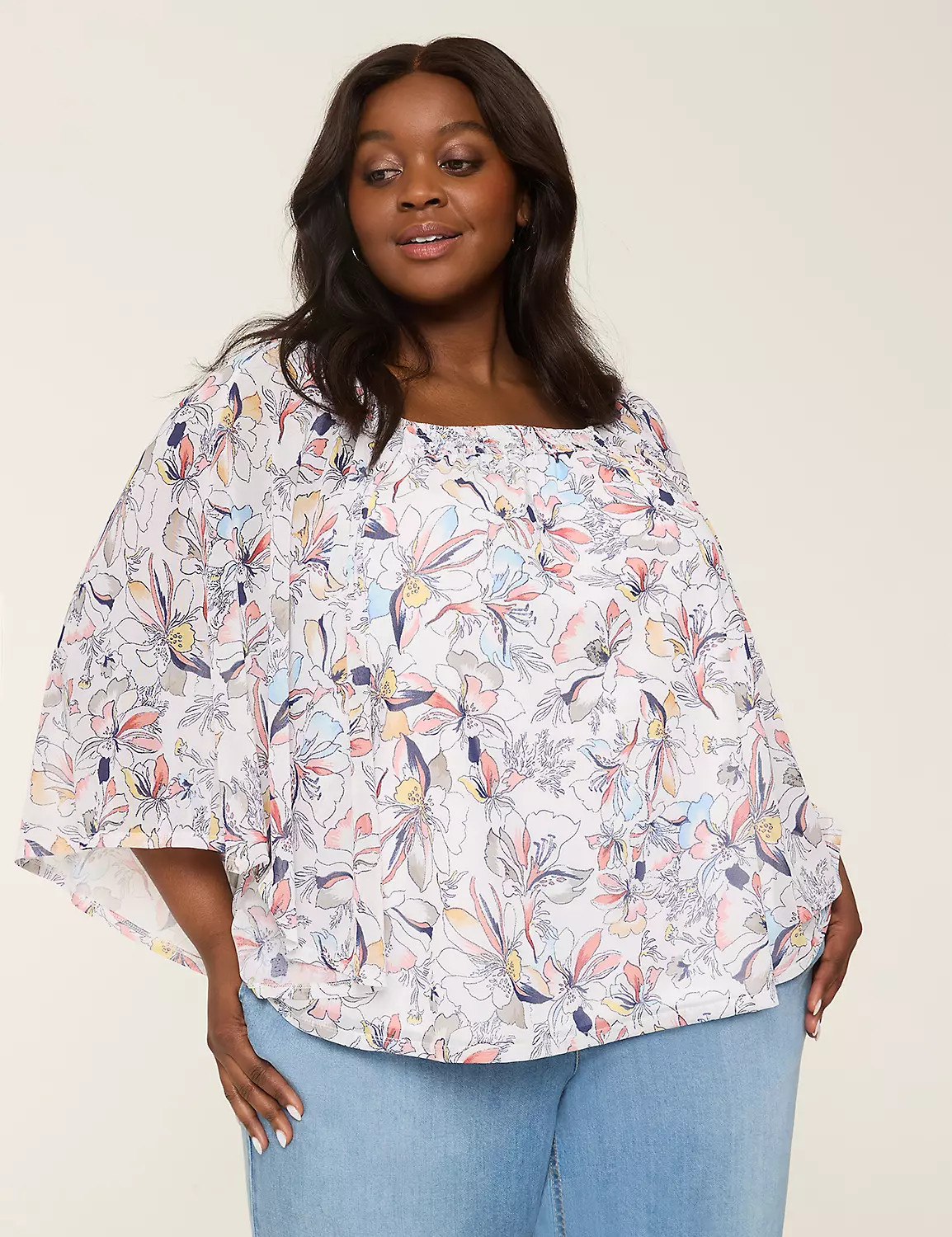 Mesh Smocked-Neck Circle Drama Top | Lane Bryant (US)