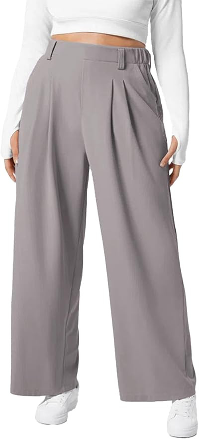 Eytino Womens Plus Size Wide Leg Dress Pants Elastic High Waisted Casual Waffle Palazzo Pants Tro... | Amazon (US)