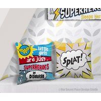 Girls Throw Pillow Kids Superhero Decor Bedroom Cushion Comic Book Nursery Toddler Bed Accessory | Etsy (US)