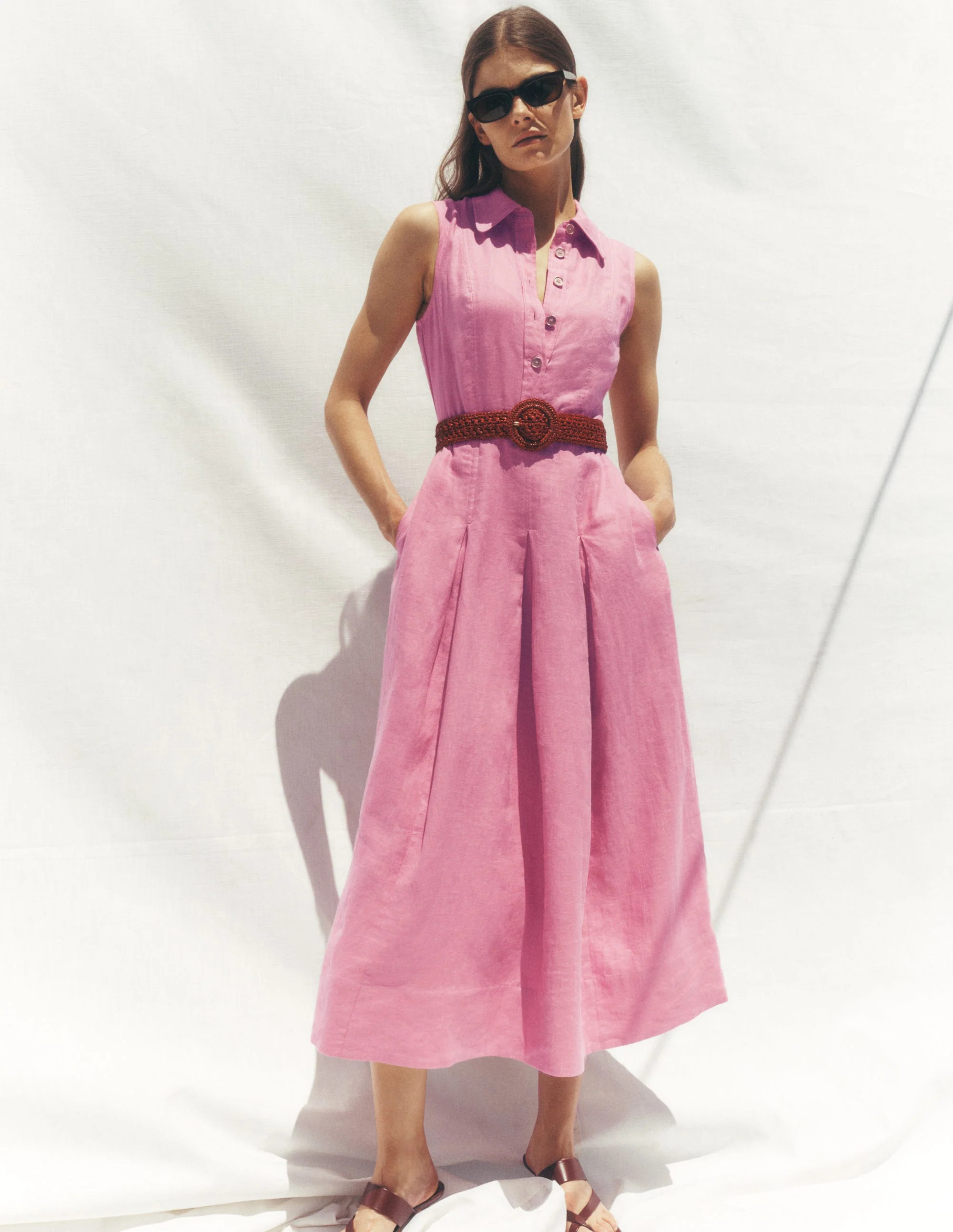Belinda Hemdblusenkleid aus Leinen-Rosa Parfait | Boden DE