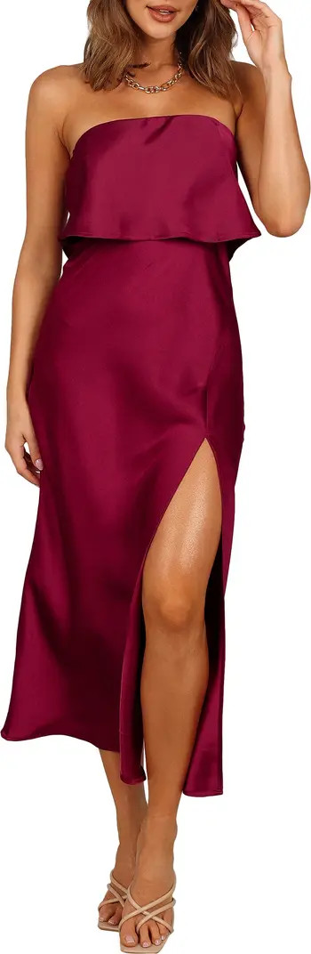 Vienna Popover Strapless Satin Midi Dress | Nordstrom