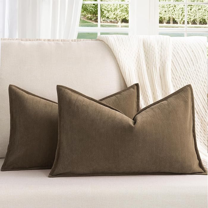 ZWJD Brown Pillow Covers 12x20 Set of 2 Chenille Throw Pillow Covers with Elegant Design Soft and... | Amazon (US)