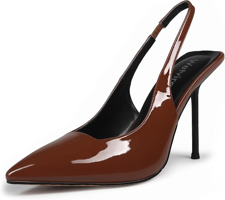 Women's Pointed Toe Slingback High Heels Pumps Patent Leather Stiletto Dress Heels Pumps for Wome... | Amazon (US)
