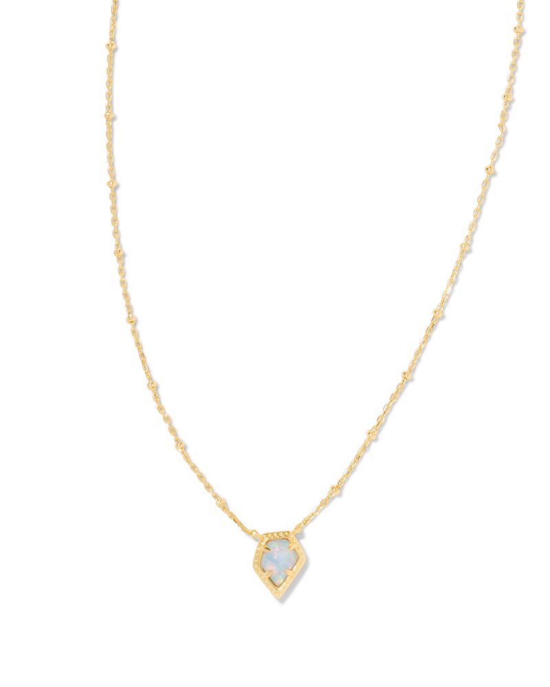 Framed Gold Tess Satellite Short Pendant Necklace in Luster Light Blue Kyocera Opal | Kendra Scot... | Kendra Scott