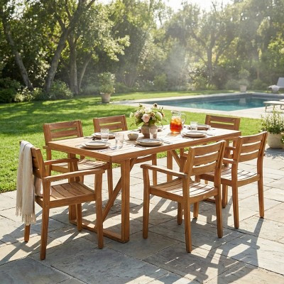 Outdoor Patio Dining Set for 6, Acacia Wood Rectangular Table with 6 Chairs, Modern Teak Backyard Furniture for Garden, Deck & Poolside-Panipeachy | Target