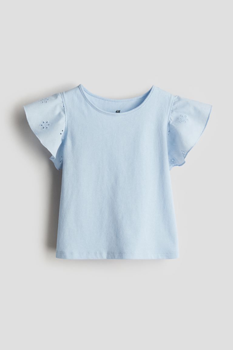 Jersey Top with Eyelet Embroidery - Light blue - Kids | H&M US | H&M (US + CA)