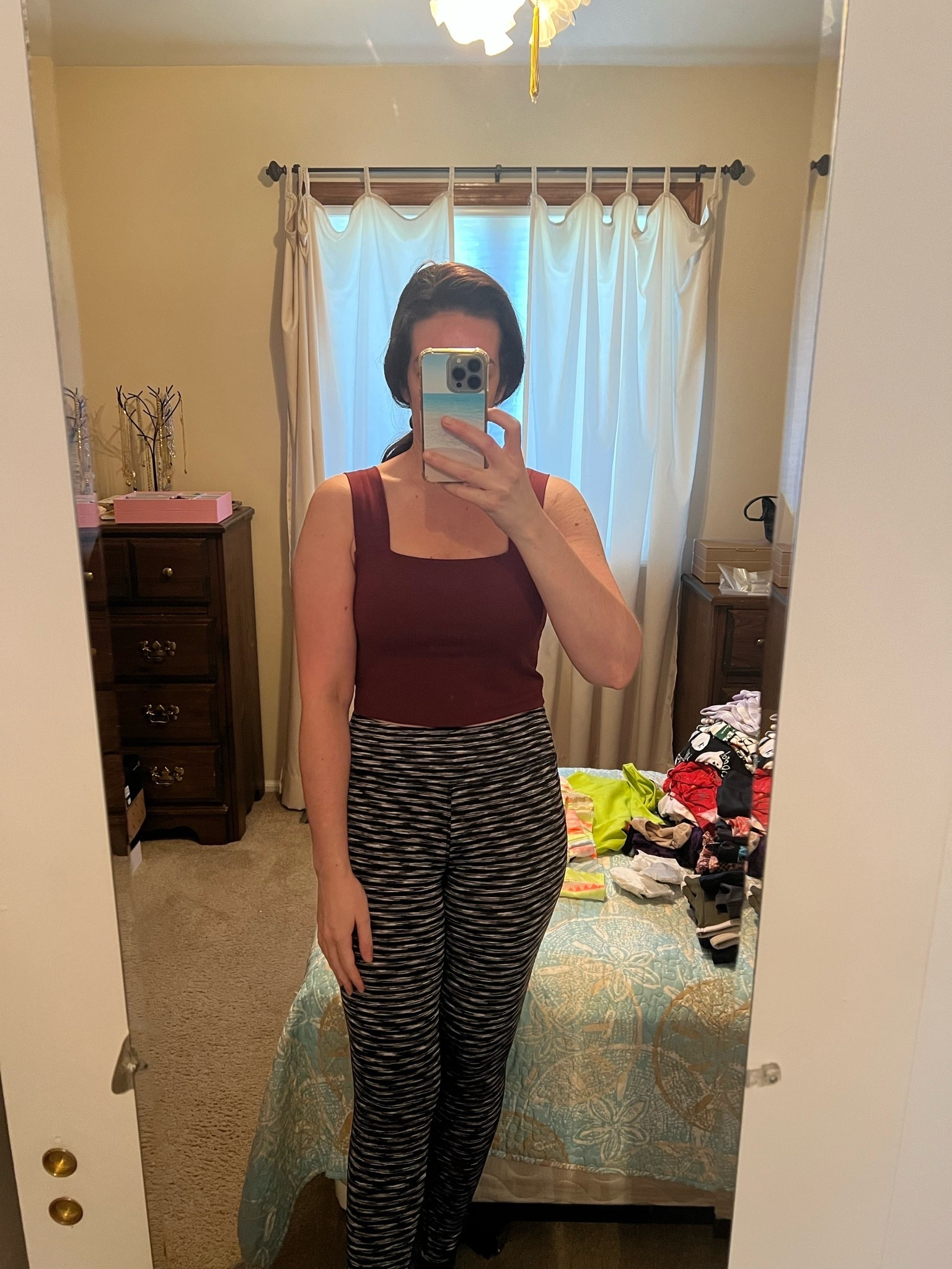 Burgundy workout top (m). Black and white striped workout leggings (s). #workouttop #burgundyworkouttop #burgundytop #leggings #workoutleggings #stripedleggings #blackleggings #fitnessgear #activewear

#LTKootd #LTKfitnessgoals #LTKActive