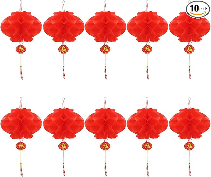 10 Pcs Chinese New Year Lanterns Red Lanterns Set of 10 for Chinese Spring Festival Wedding Festi... | Amazon (US)