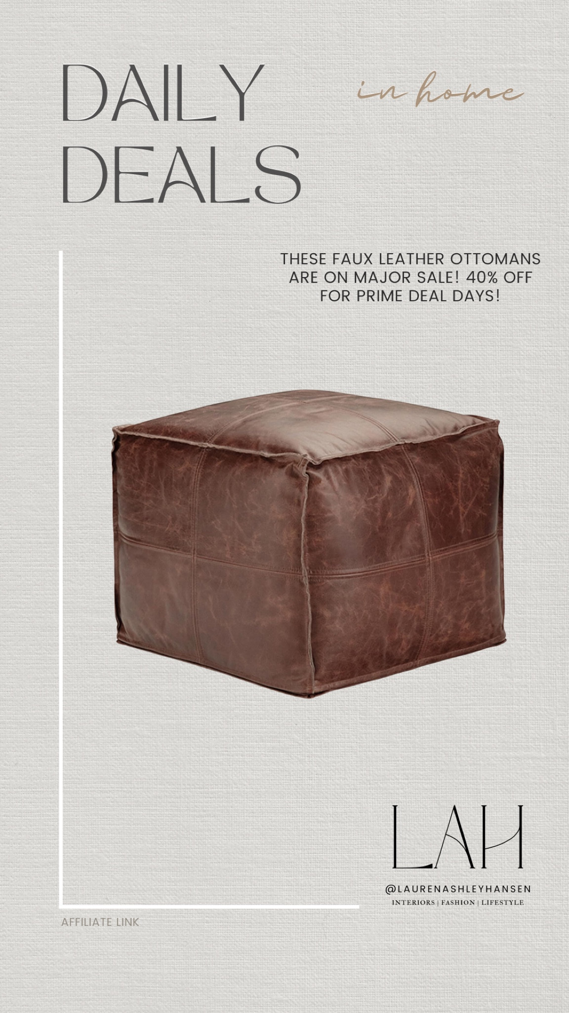 How pretty is this faux leather ottoman! Adds a dark tone, rich texture, and an extra spot to put up your feet! On sale for prime day!!

#LTKSaleAlert #LTKHome #LTKStyleTip