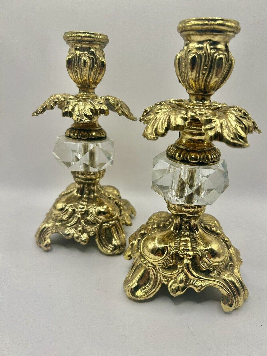 Vintage, ACC, Brass, Crystal, Candle Holders Hollywood Regency, Gold Gilt, 8 - Etsy | Etsy (US)