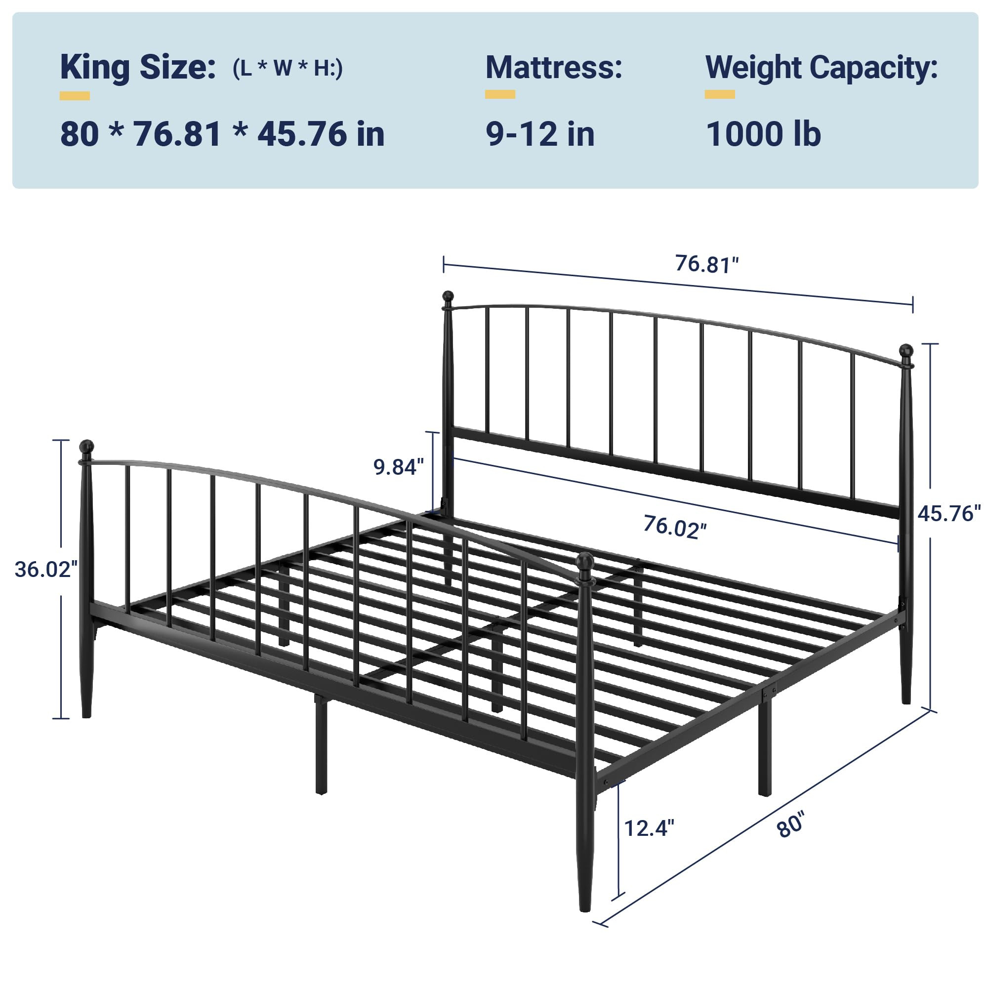 Allewie King Bed Frame, Metal Platform Bed Frame with Arched Headboard & Footboard, Mid-Century M... | Amazon (US)