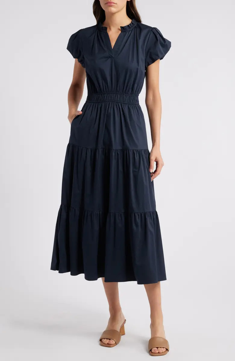 Mila Mae Bubble Sleeve Tiered Midi Dress | Nordstrom | Nordstrom