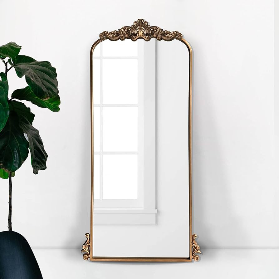 WAMIRRO Arched Mirror,Vintage Black Traditional Vintage Ornate Baroque Mirror,Antique Brass Mirro... | Amazon (US)