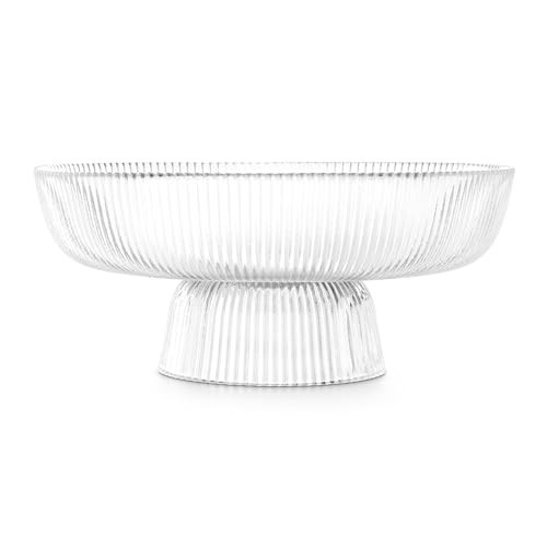 Navaris Glass Fruit Bowl - Decorative Fluted Transparent Glass Bowl for Fruit Snacks Sweets - 26cm Diameter Table Centerpiece Dish - Clear Glass | Amazon (UK)