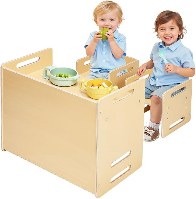 VEVOR Montessori Weaning Table and Chair Set, Wooden Toddler Table and Chair Set with 2 Chairs, A... | Amazon (US)