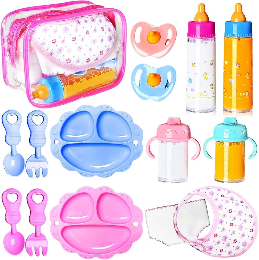 15Pcs Baby Doll Accessories Magic Bottle Set,Pretend Play Feeding Toy with Juice Milk Bottles,Sip... | Amazon (US)