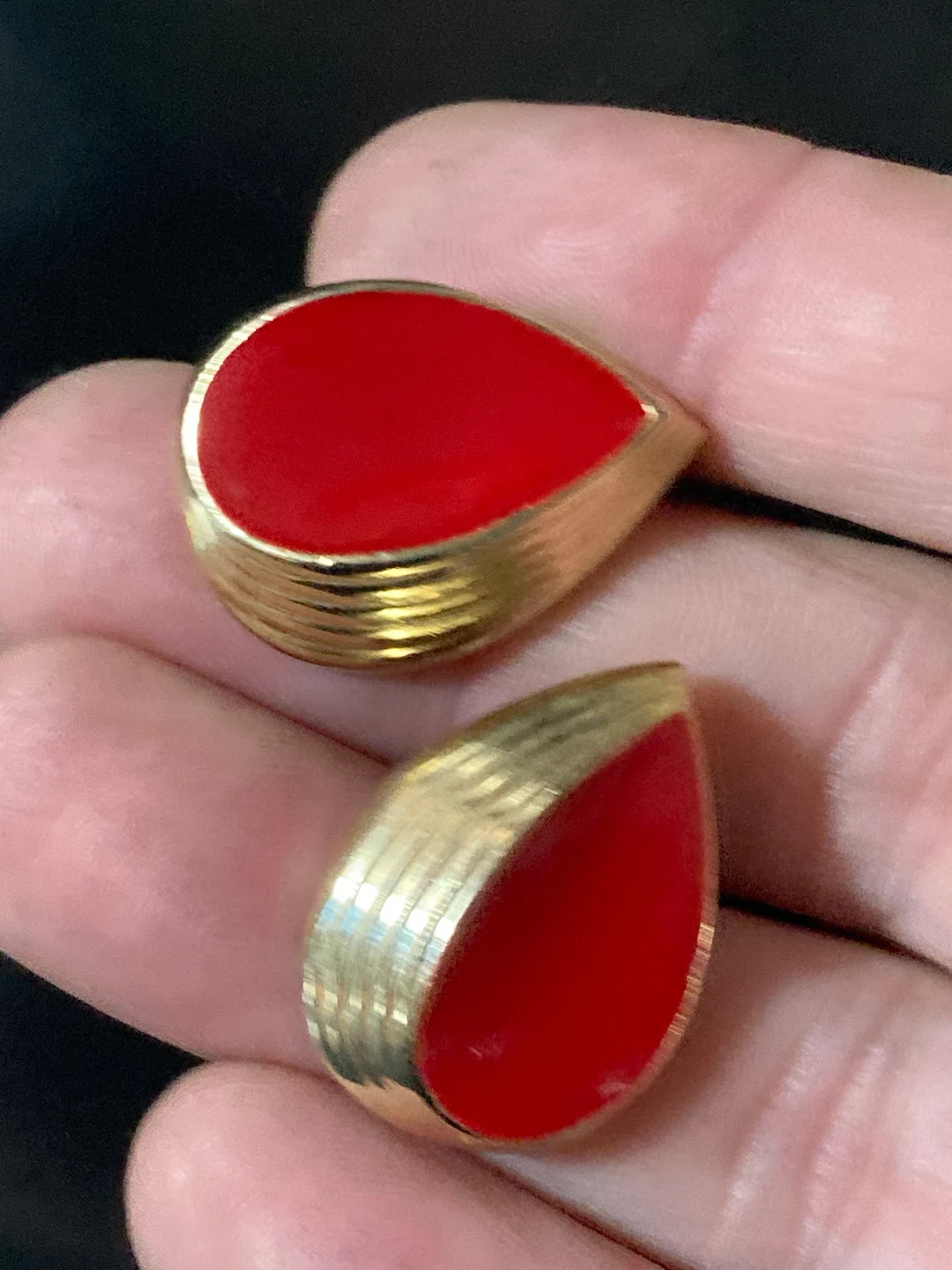 Vintage 1980s Gold tone high end Teardrop power dress bright Red enamel pair stud earrings pierce... | Etsy (UK)